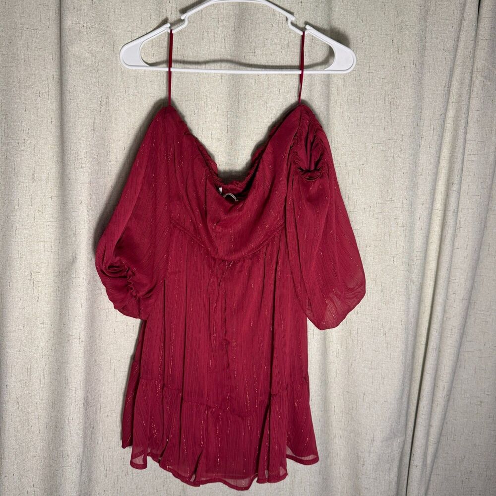 Francesca’s Red Mini Dress Women M Textured Stretch Date Night Party - Picture 2 of 2